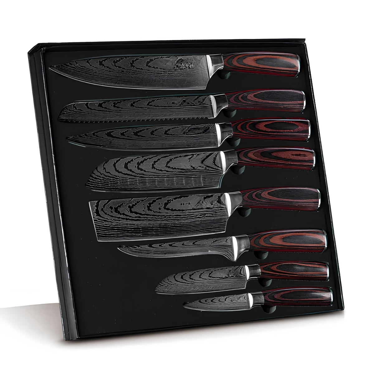 Syvek Japanese Damascus 8-Piece Set – Crimson Pakkawood Edition