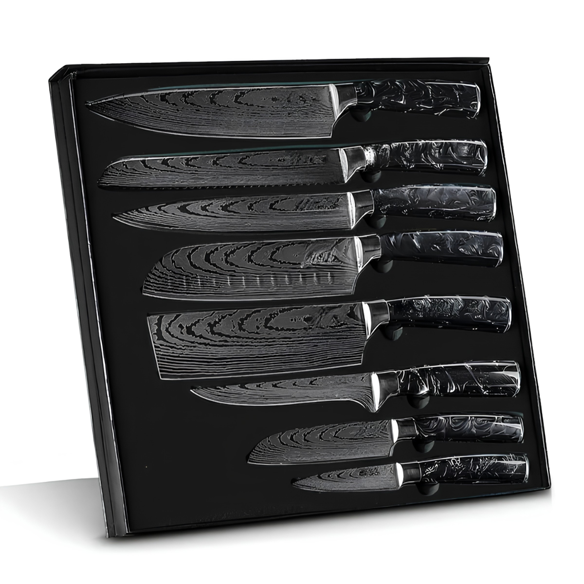 Syvek Japanese Damascus 8-Piece Set – Black Resin Edition