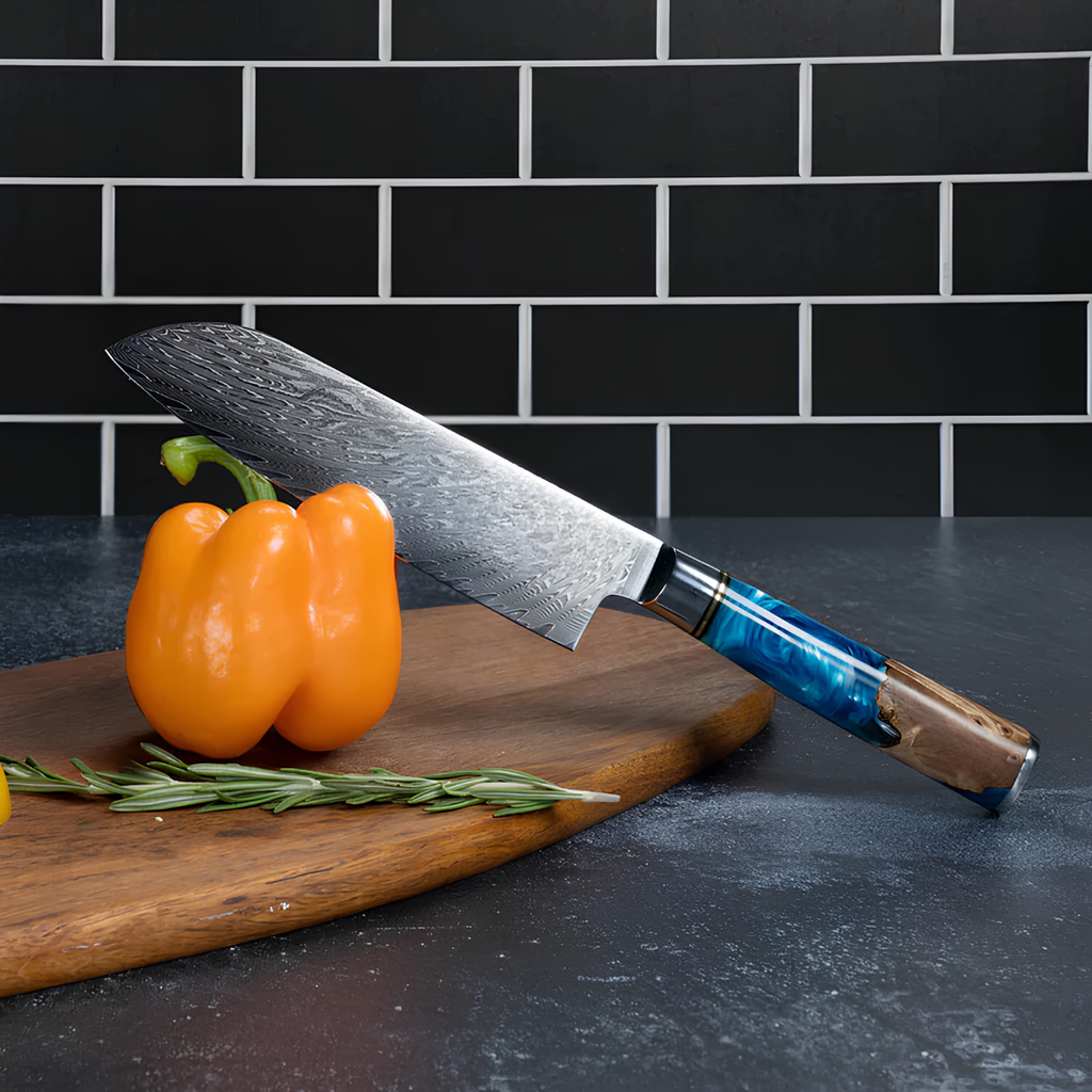 Syvek Japanese Damascus 7-Piece Set - Deep Sea and Wood Edition