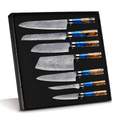 Syvek Japanese Damascus 7-Piece Set - Deep Sea and Wood Edition