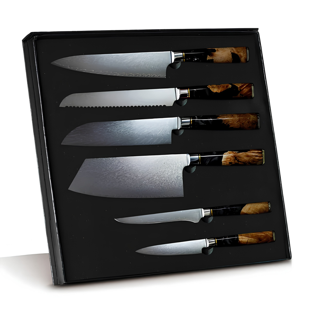 Syvek Japanese Damascus 6-Piece Set - Black Oak Edition