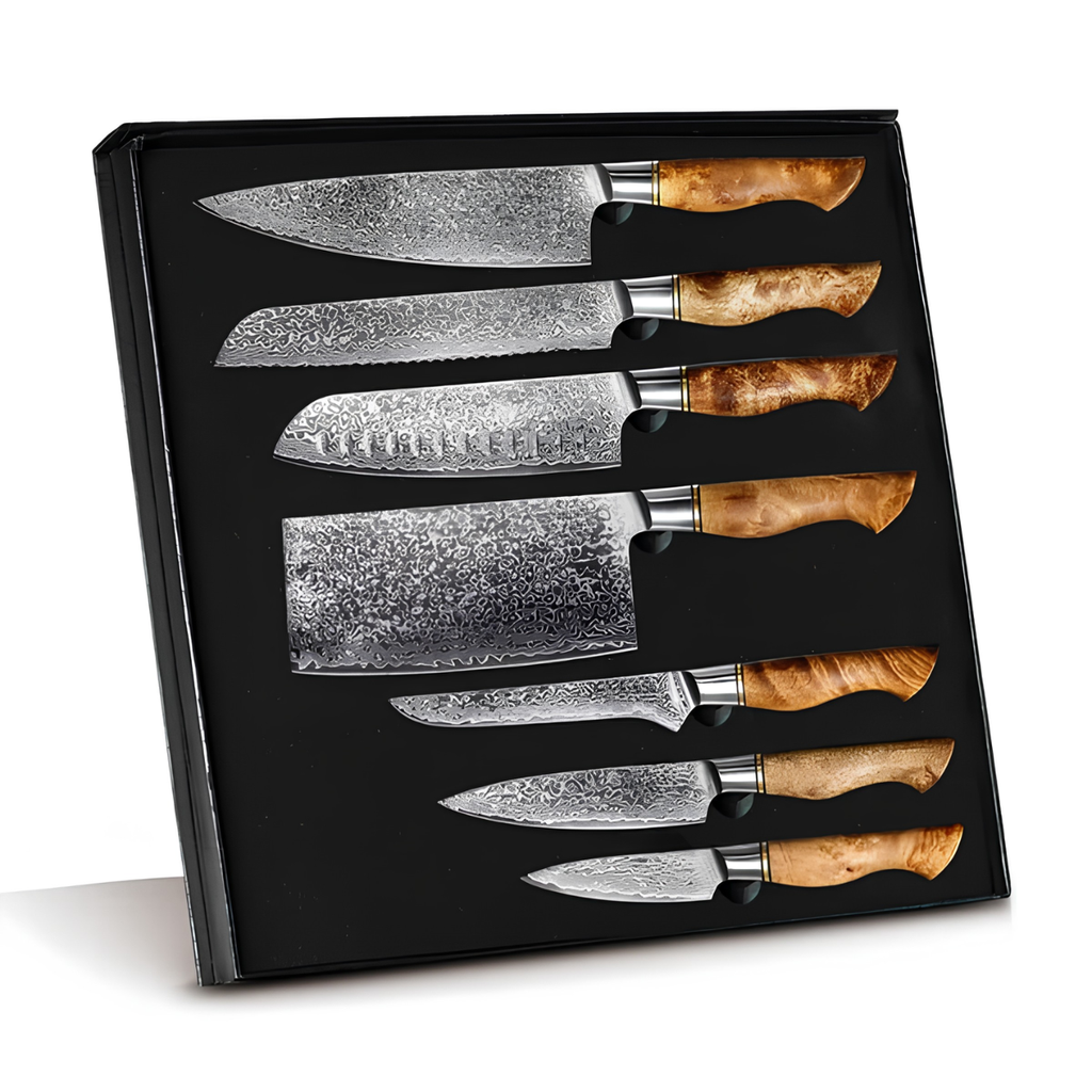 Syvek Japanese Damascus 7-Piece Set - Belgian wood edition