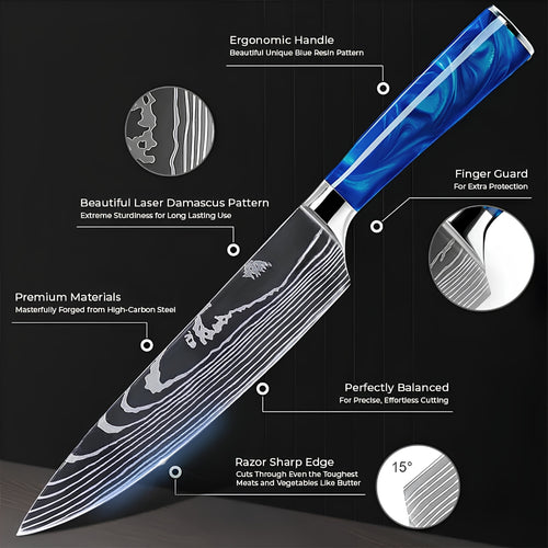 Syvek Japanese Damascus 8-Piece Set – Sapphire Resin Edition