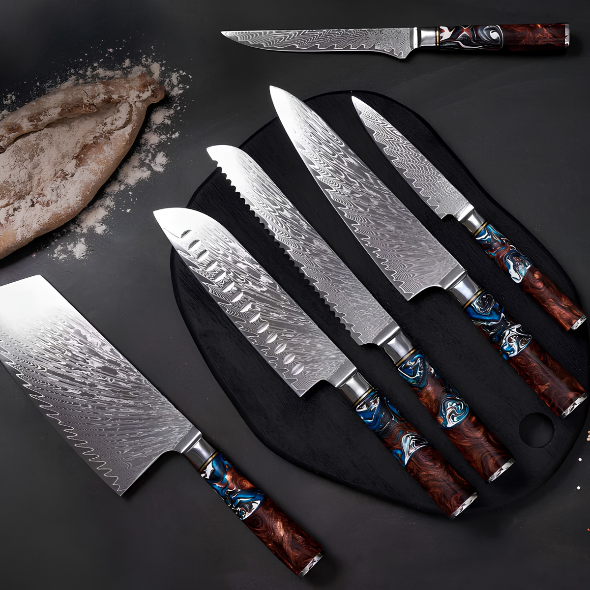 Syvek Japanese Damascus 6-Piece Set - Celtic Wood Edition