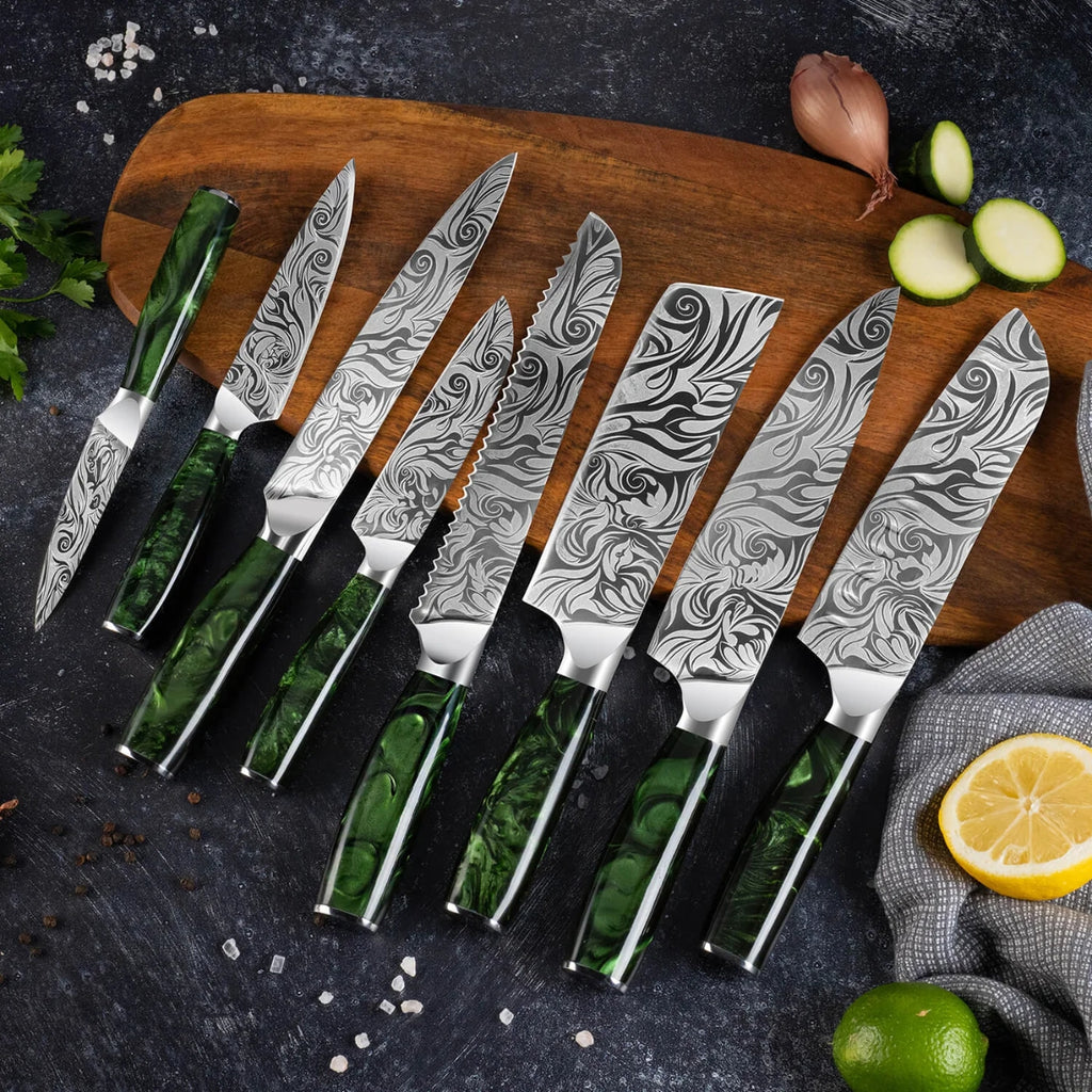 Syvek Japanese Damascus 8-Piece Set – Sidória Green Edition