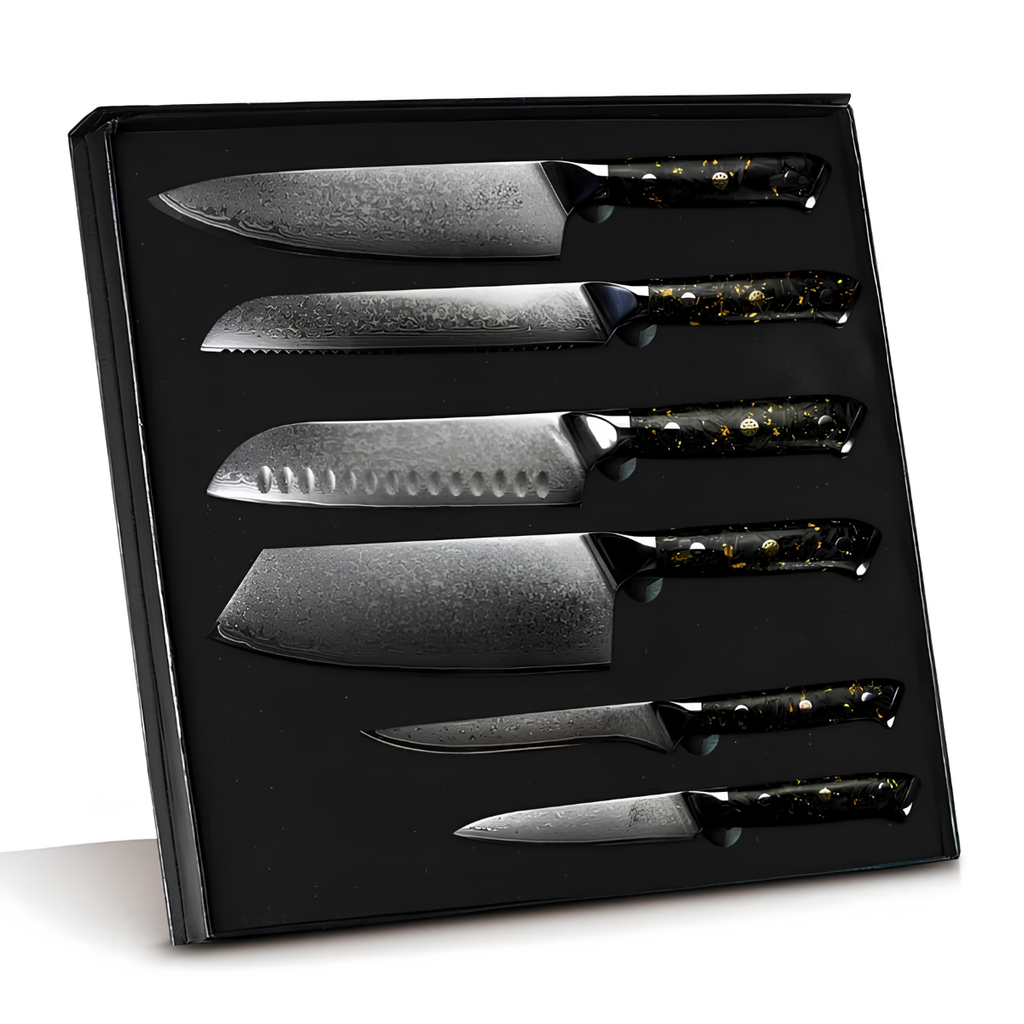 Syvek Japanese Damascus 6-Piece Set - Charcoal and Gold Edition