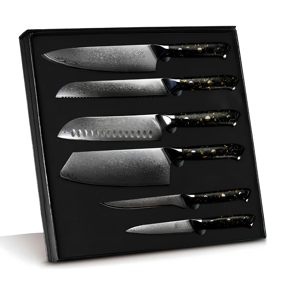 Syvek Japanese Damascus 6-Piece Set - Charcoal and Gold Edition