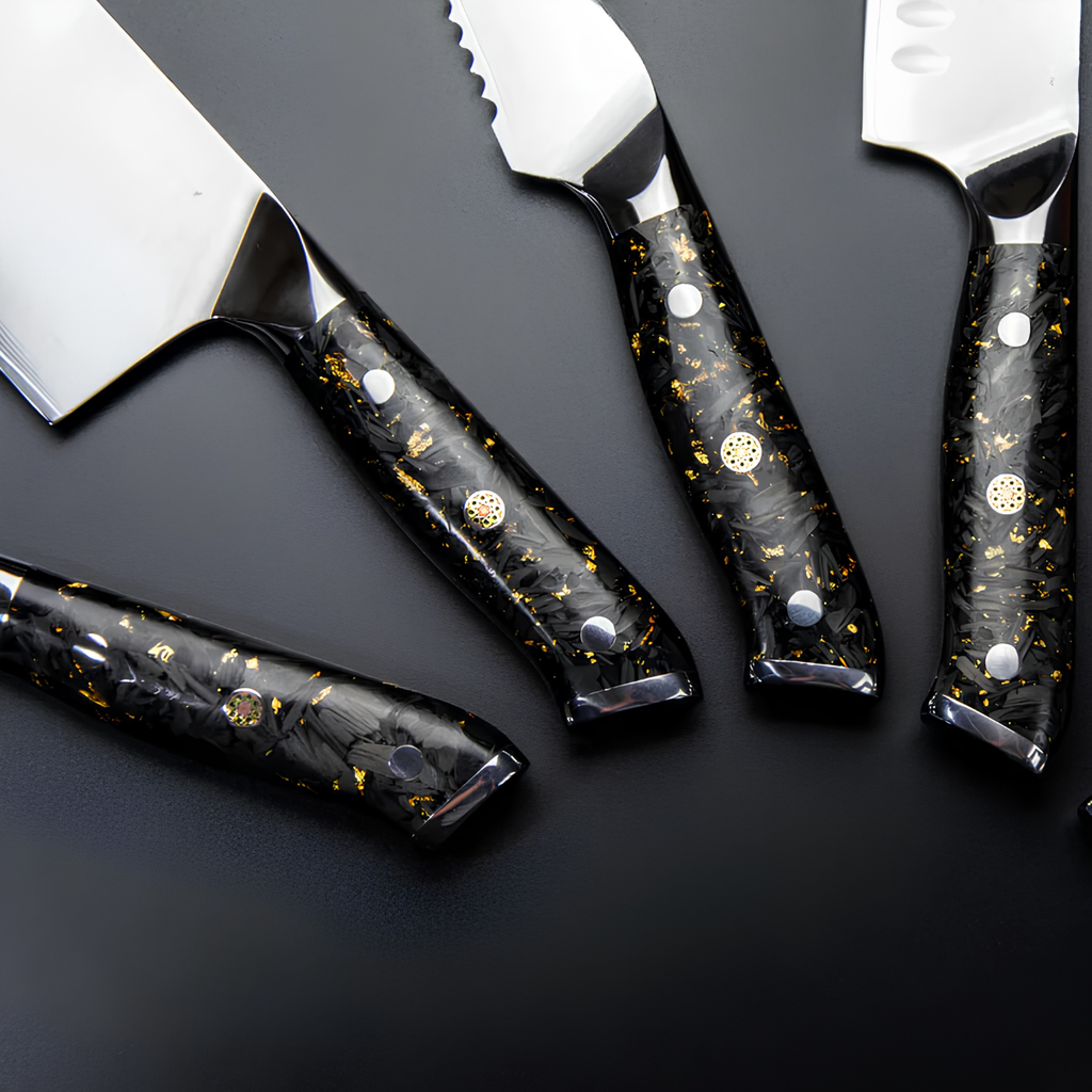 Syvek Japanese Damascus 6-Piece Set - Charcoal and Gold Edition