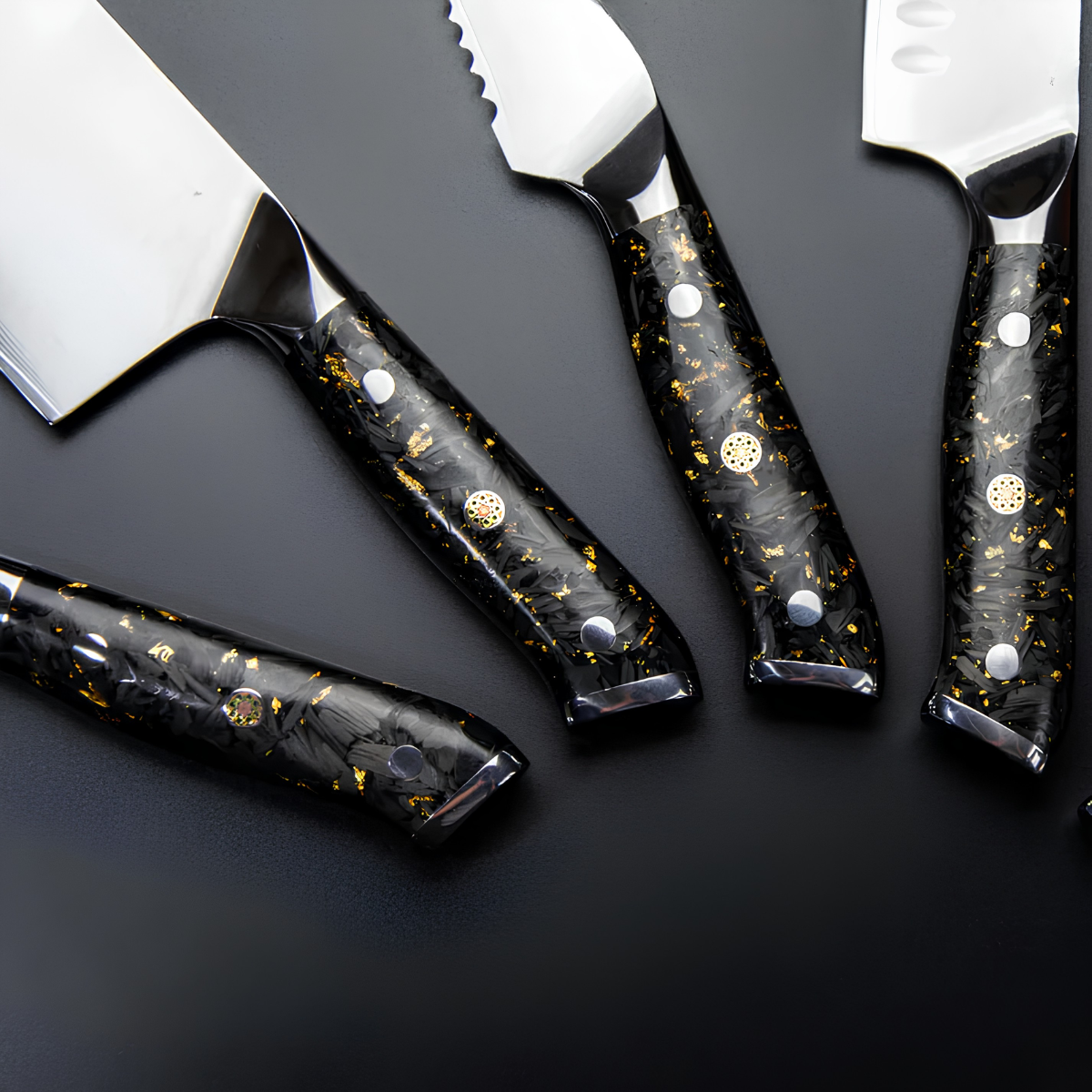 Syvek Japanese Damascus 6-Piece Set - Charcoal and Gold Edition