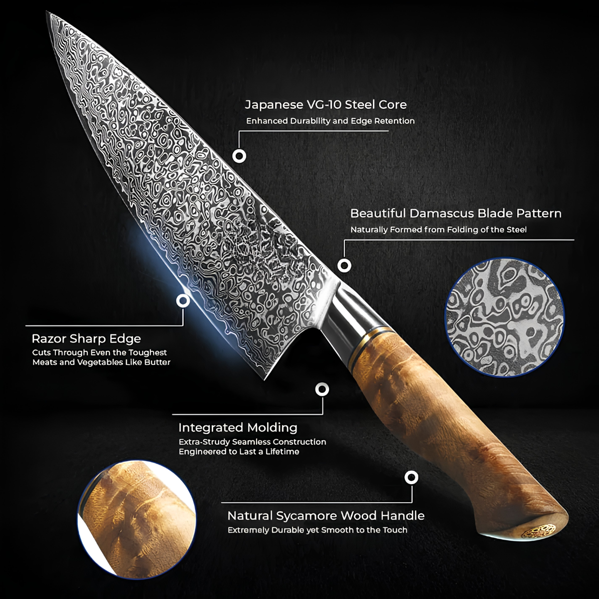 Syvek Japanese Damascus 7-Piece Set - Belgian wood edition