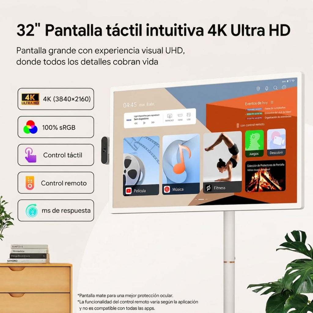 Smart TV portátil con pantalla táctil, 16 GB de RAM, 4K UHD, 32"