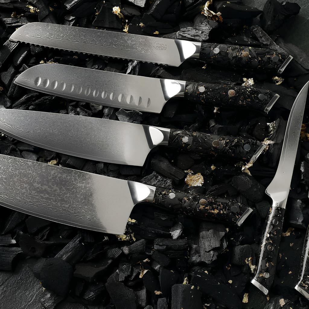Syvek Japanese Damascus 6-Piece Set - Charcoal and Gold Edition