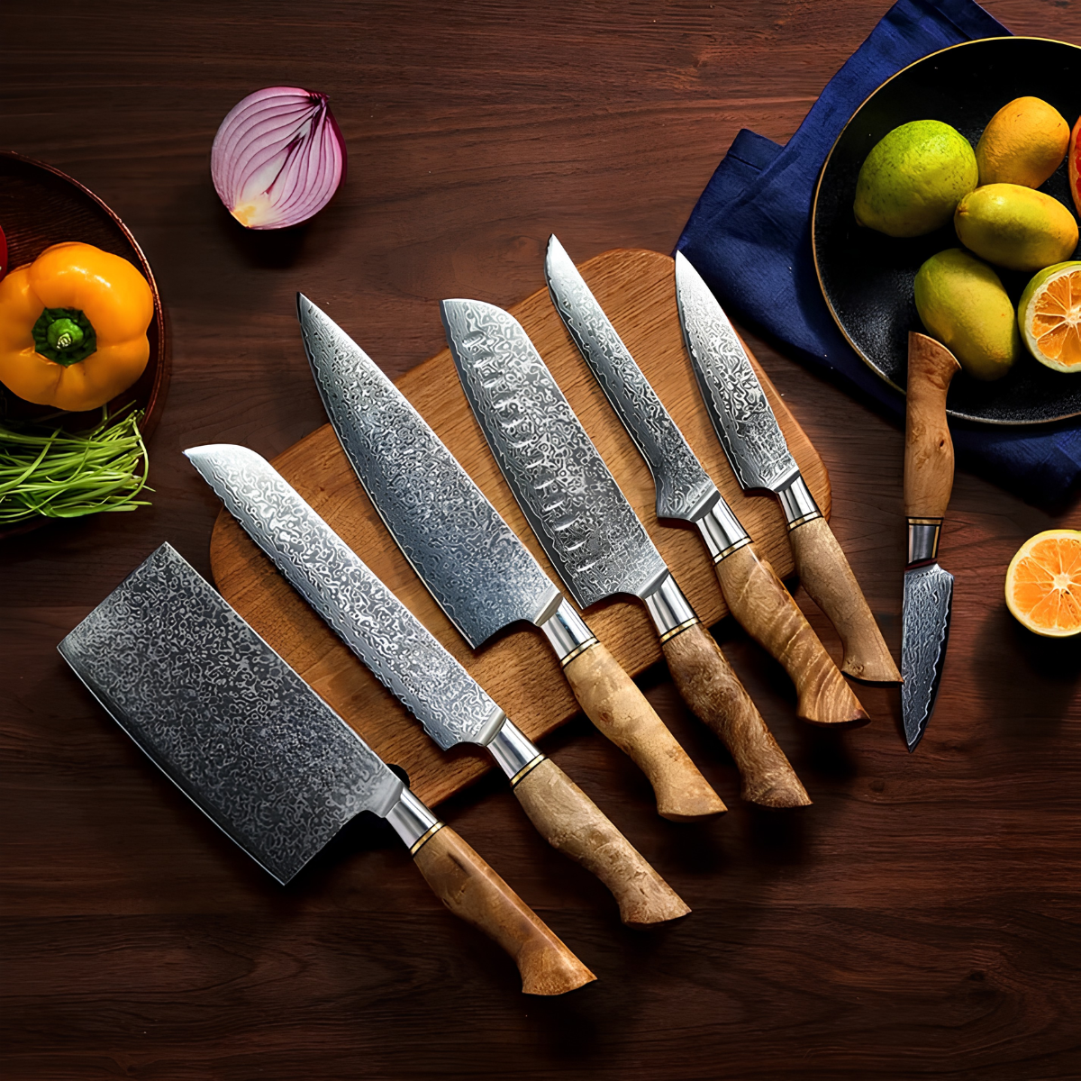 Syvek Japanese Damascus 7-Piece Set - Belgian wood edition