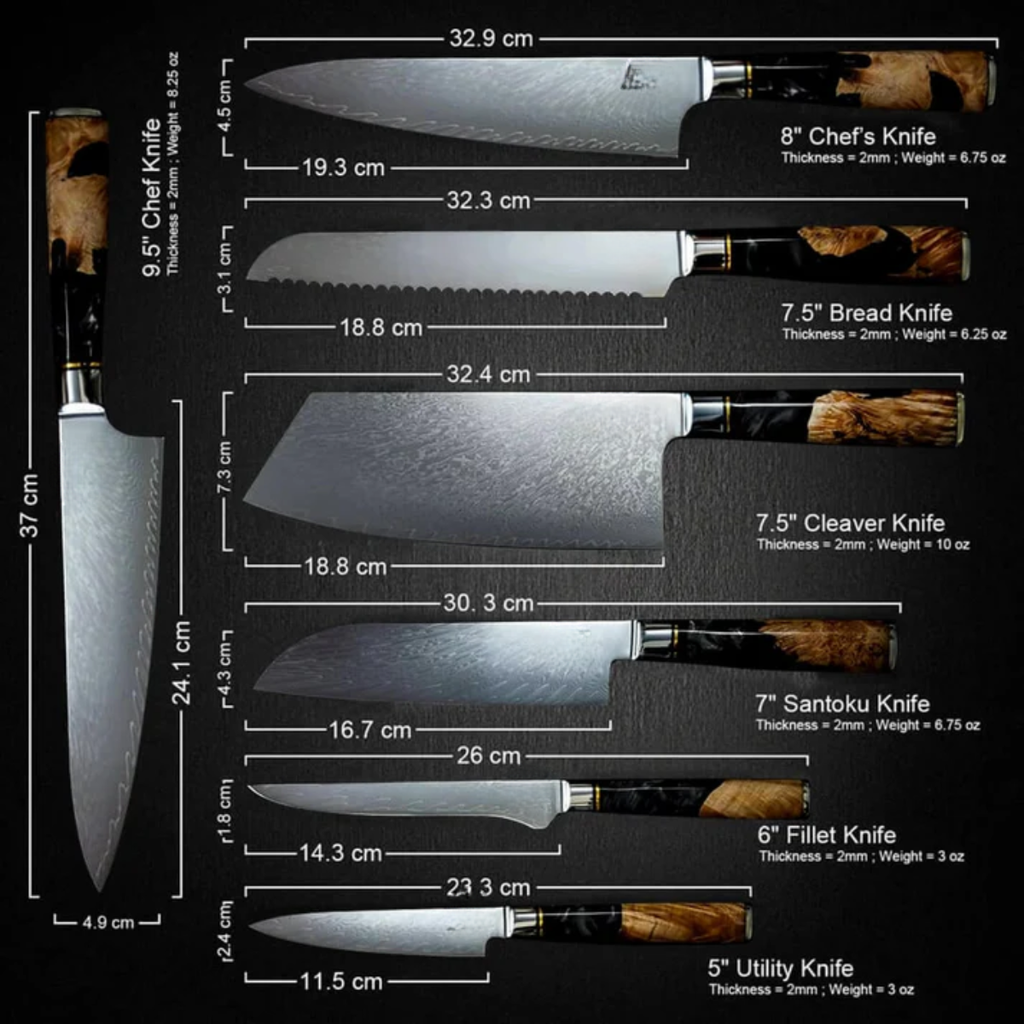 Syvek Japanese Damascus 6-Piece Set - Black Oak Edition