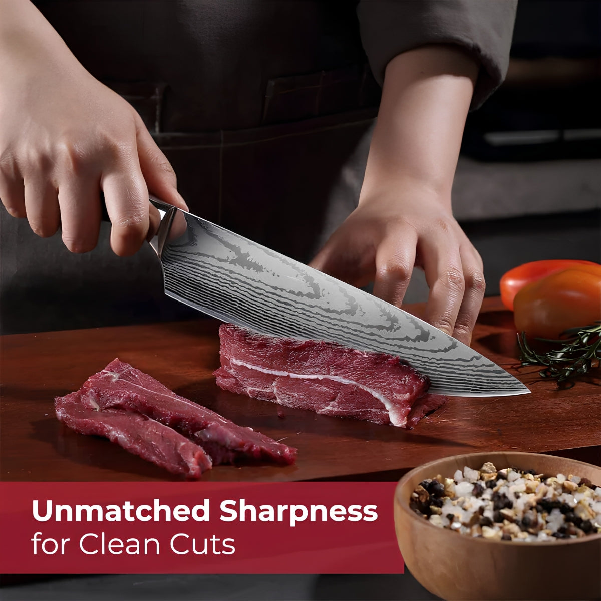 Syvek Japanese Damascus 8-Piece Set – Crimson Pakkawood Edition