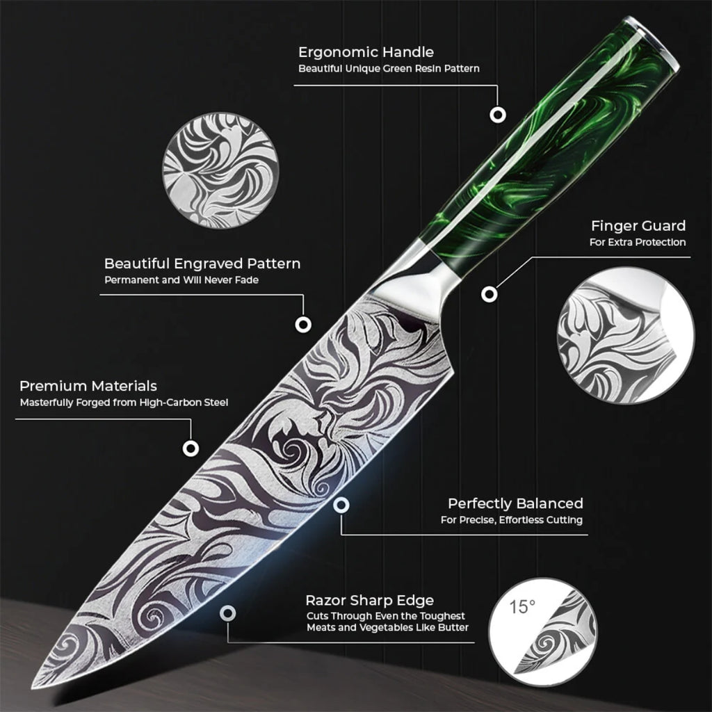 Syvek Japanese Damascus 8-Piece Set – Sidória Green Edition