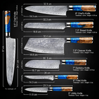 Syvek Japanese Damascus 7-Piece Set - Deep Sea and Wood Edition