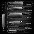 Syvek Japanese Damascus 6-Piece Set - Charcoal and Gold Edition