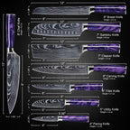 Syvek Japanese Damascus 8-Piece Set – Amethyst Stone Edition