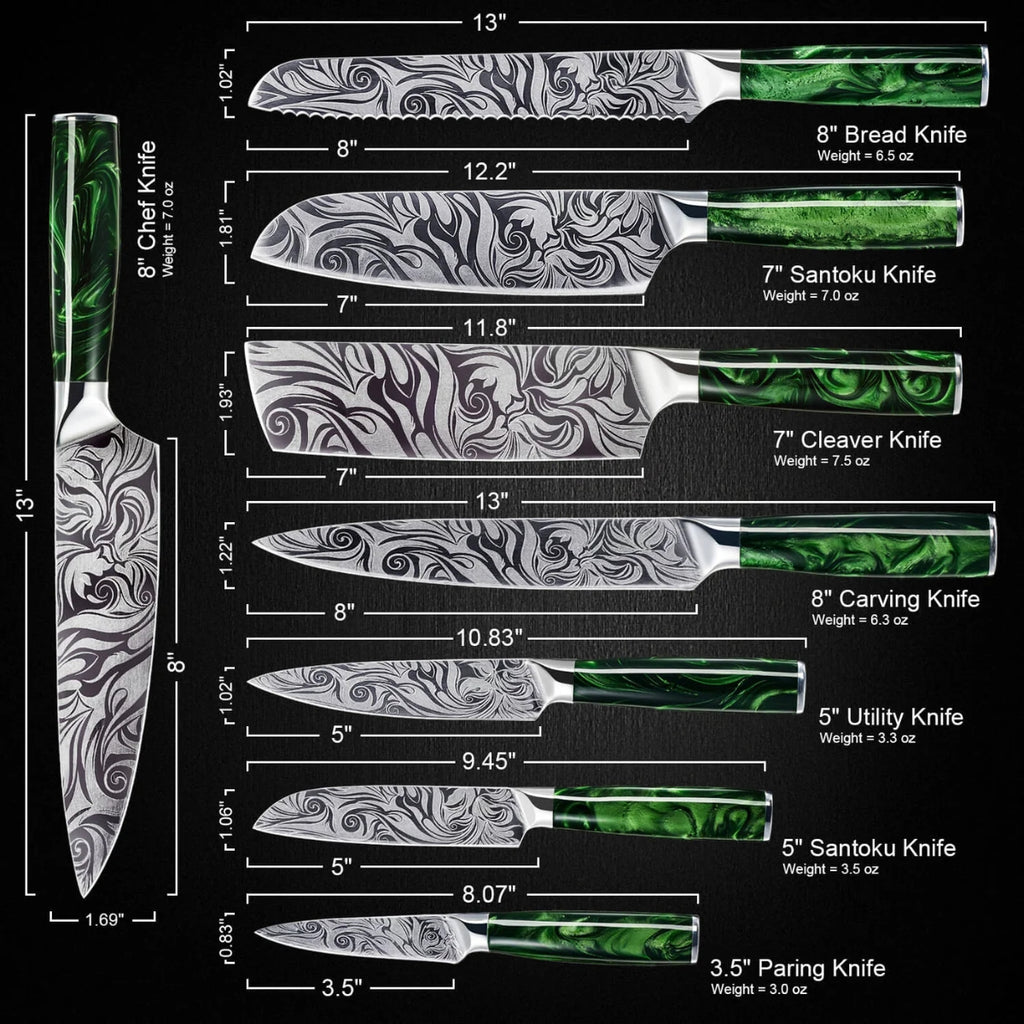Syvek Japanese Damascus 8-Piece Set – Sidória Green Edition
