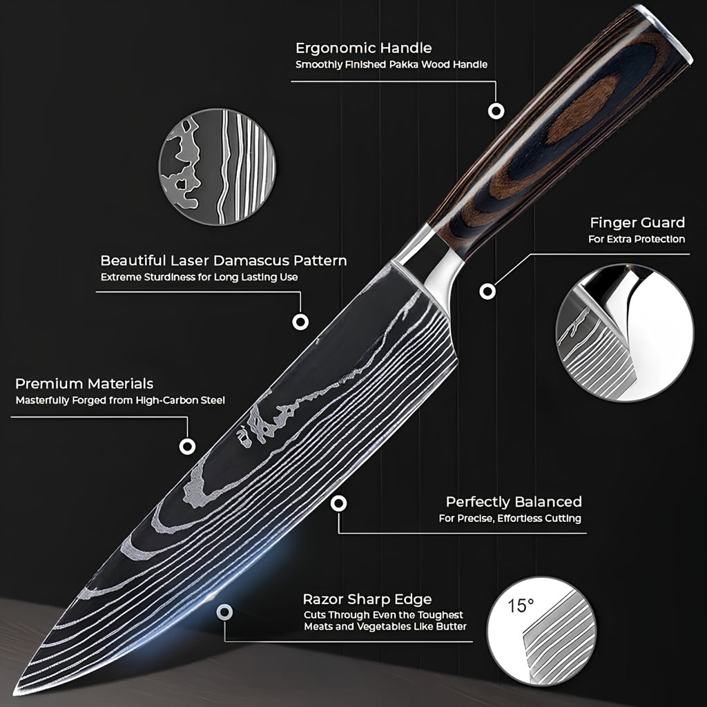 Syvek Japanese Damascus 8-Piece Set – Crimson Pakkawood Edition