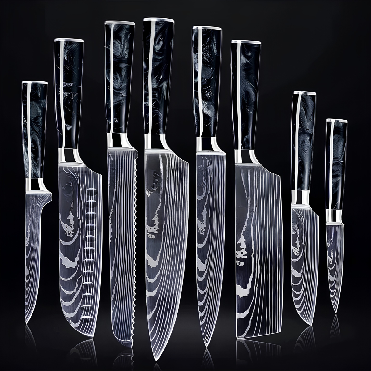 Syvek Japanese Damascus 8-Piece Set – Black Resin Edition