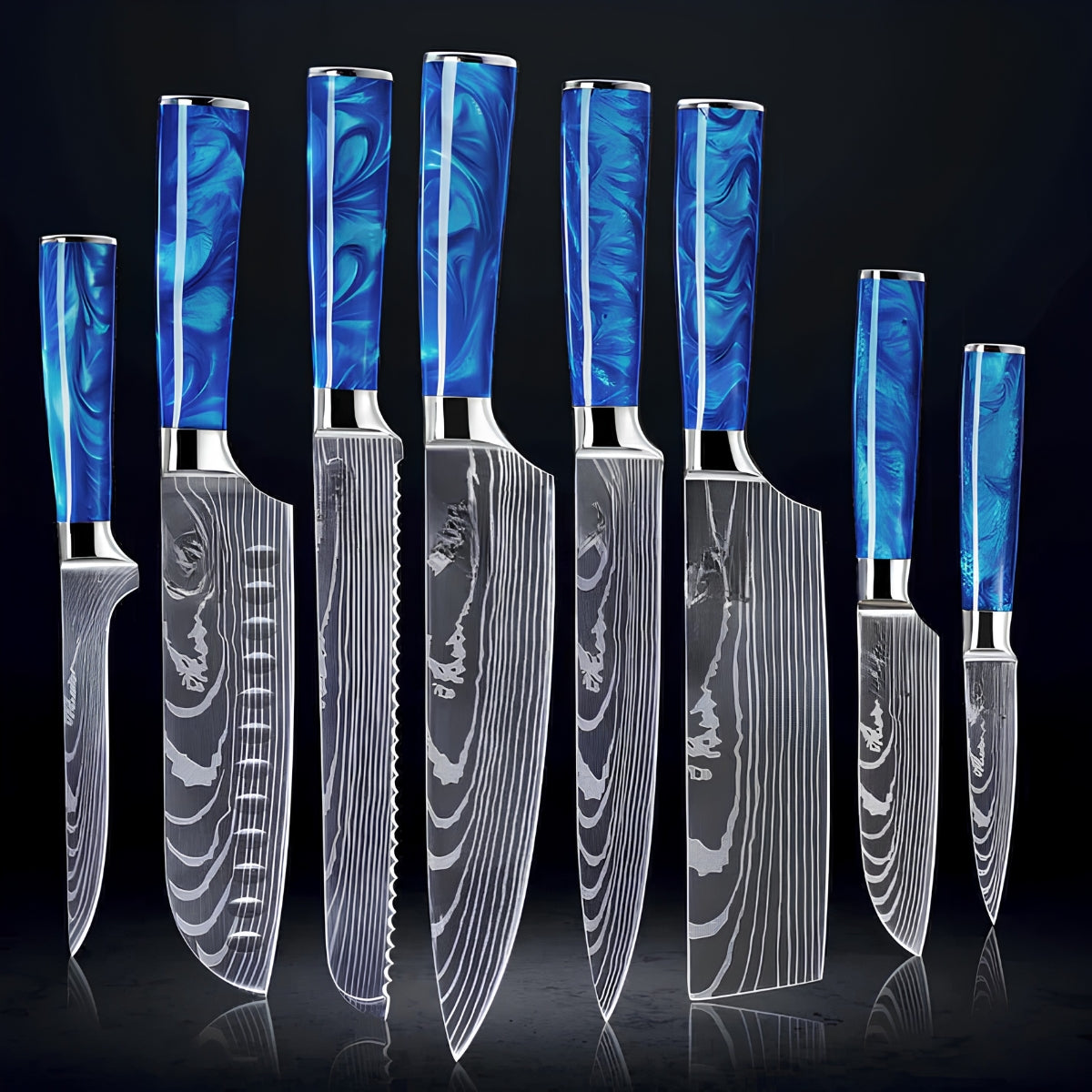 Syvek Japanese Damascus 8-Piece Set – Sapphire Resin Edition