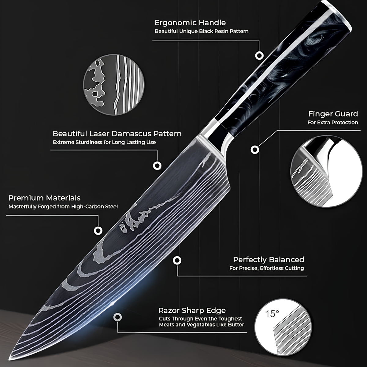 Syvek Japanese Damascus 8-Piece Set – Black Resin Edition