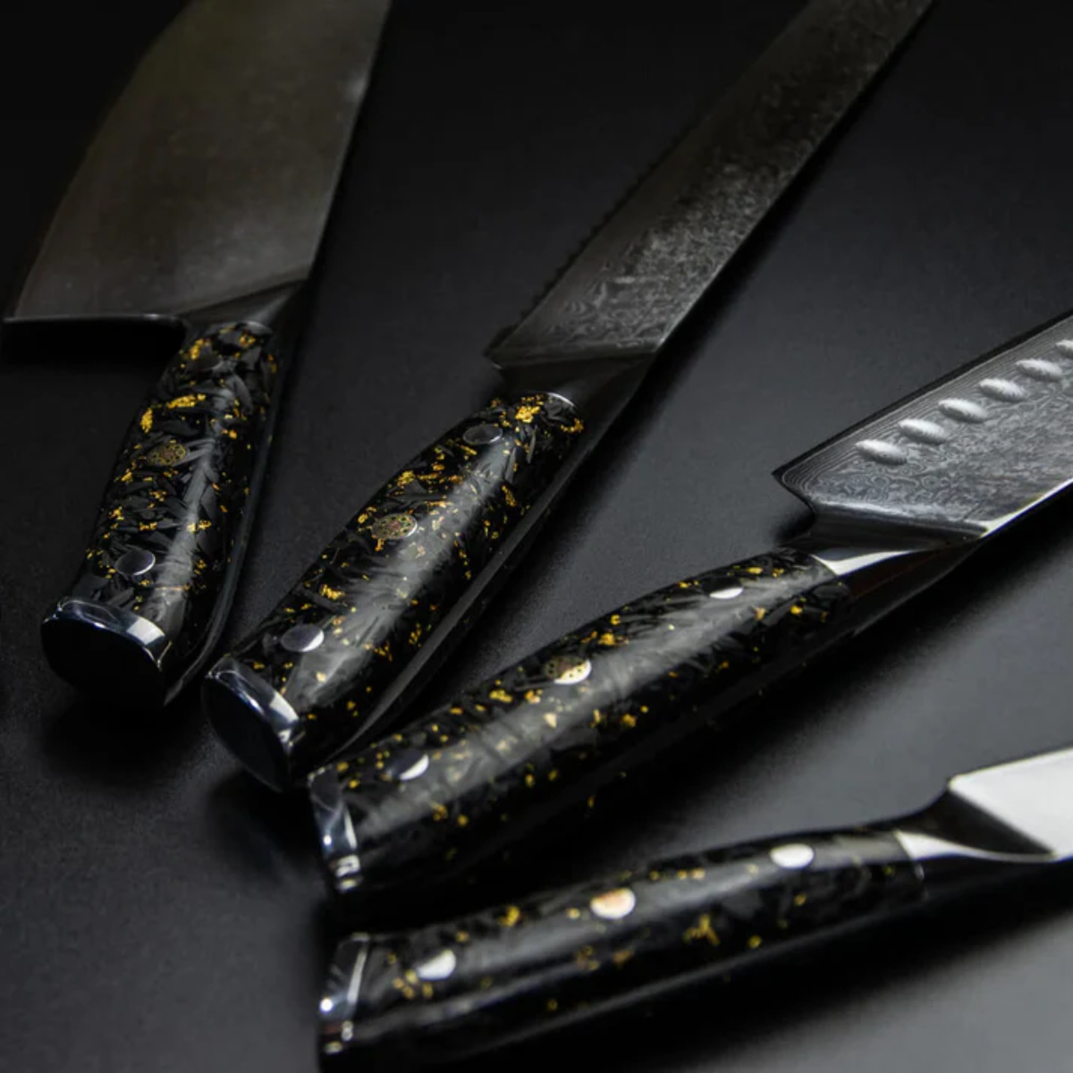 Syvek Japanese Damascus 6-Piece Set - Charcoal and Gold Edition