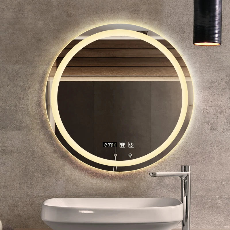 Espejo redondo inteligente para maquillaje, espejo de baño con luz LED ajustable de 3 colores, multifunción, con Altavoz Bluetooth, 50CM/60cm