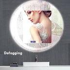 Espejo de baño con forma de luna redonda, luz LED ajustable de 3 colores con altavoz Bluetooth, espejo de maquillaje inteligente, 40/50/60cm