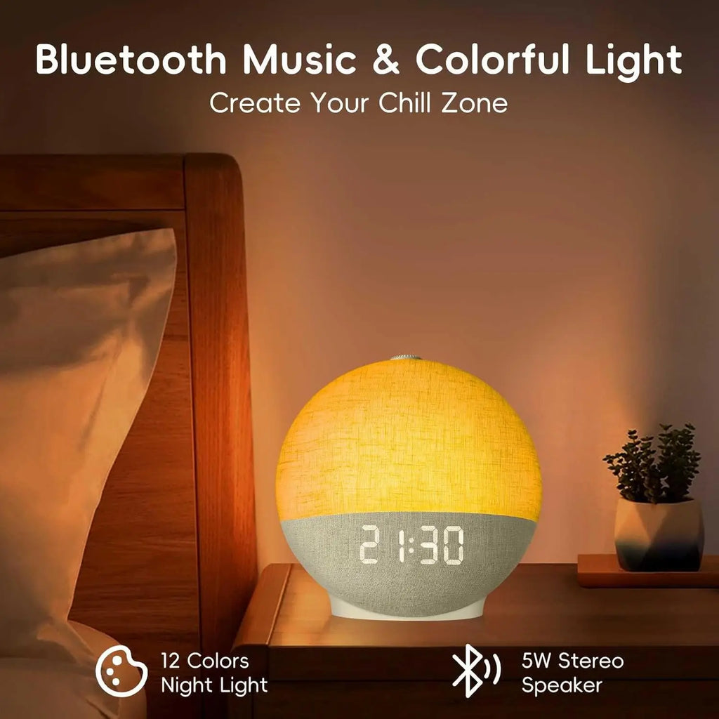 Reloj despertador Sunrise, máquina de sonido con ruido blanco, luz de despertador, 30 sonidos para dormir, Altavoz Bluetooth, luz nocturna para dormitorio, regalo Ideal