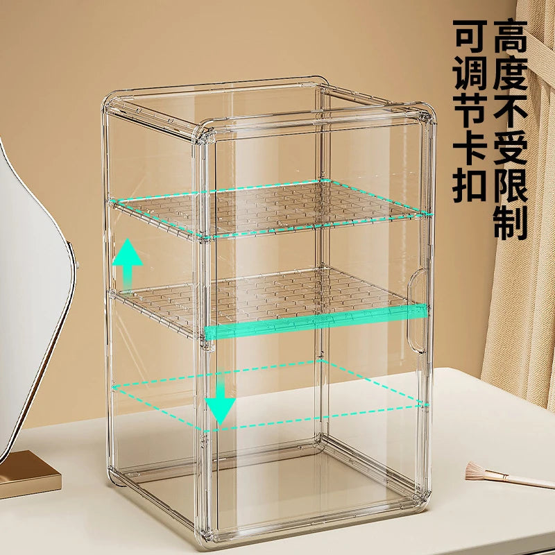 Organizador de Maquillaje de Acrílico Transparente, Estuche de Almacenamiento de Gran Capacidad a Prueba de Polvo, Estante de Escritorio para Cuidado de la Piel y Cosméticos