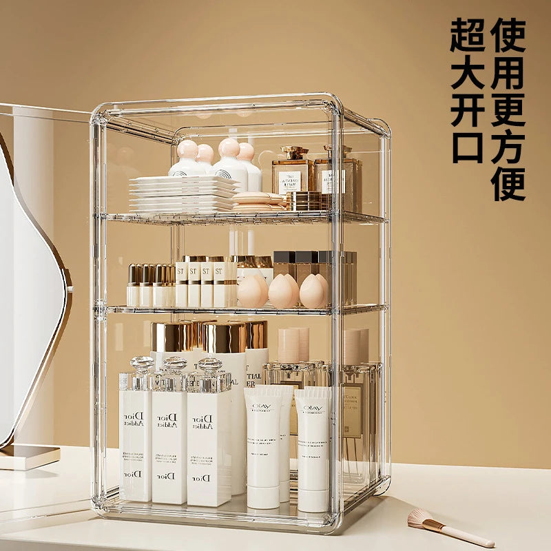 Organizador de Maquillaje de Acrílico Transparente, Estuche de Almacenamiento de Gran Capacidad a Prueba de Polvo, Estante de Escritorio para Cuidado de la Piel y Cosméticos
