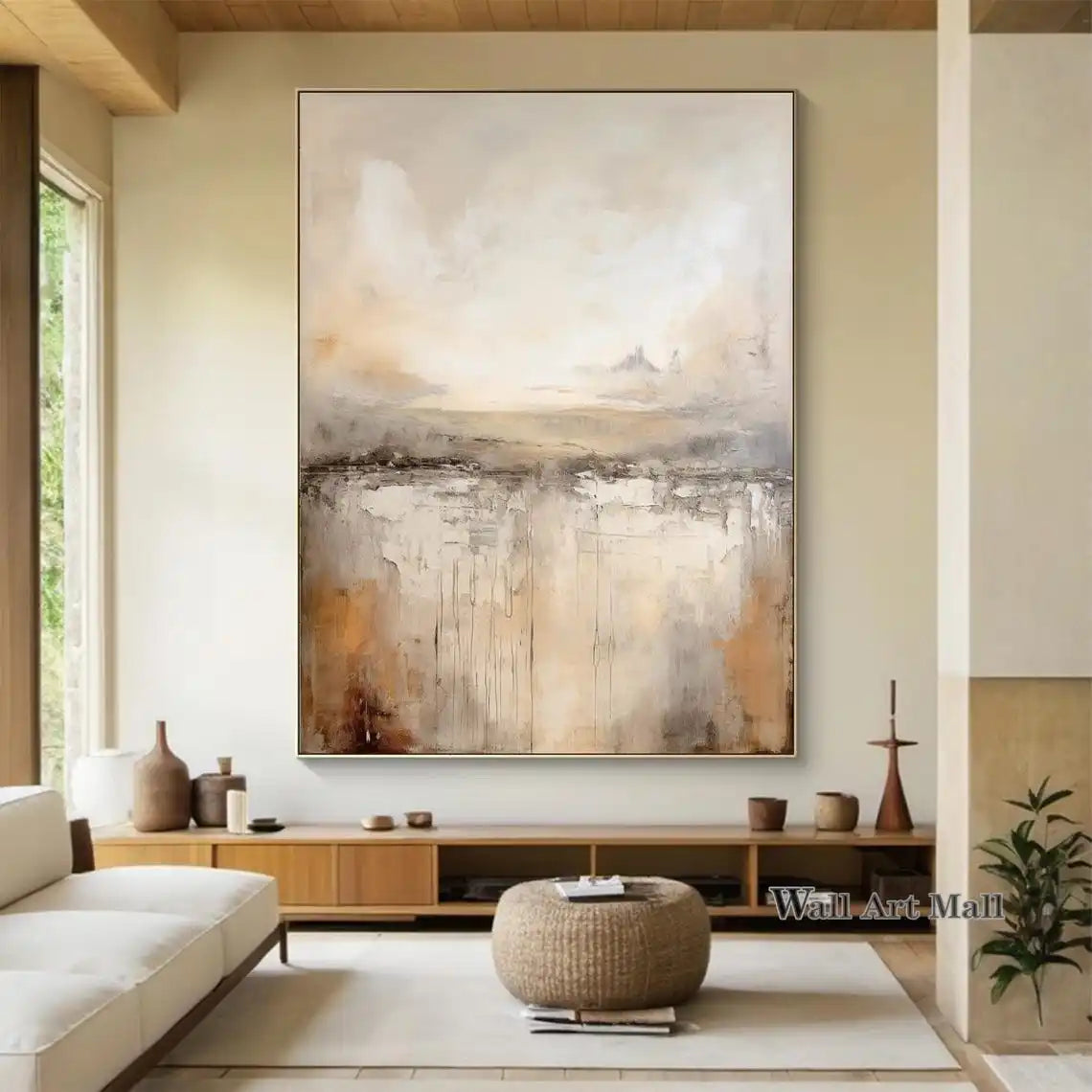 Pintura minimalista Beige hecha a mano, lienzo bohemio, arte de pared, pintura abstracta Beige, pintura de textura negra, decoración de pared de salón
