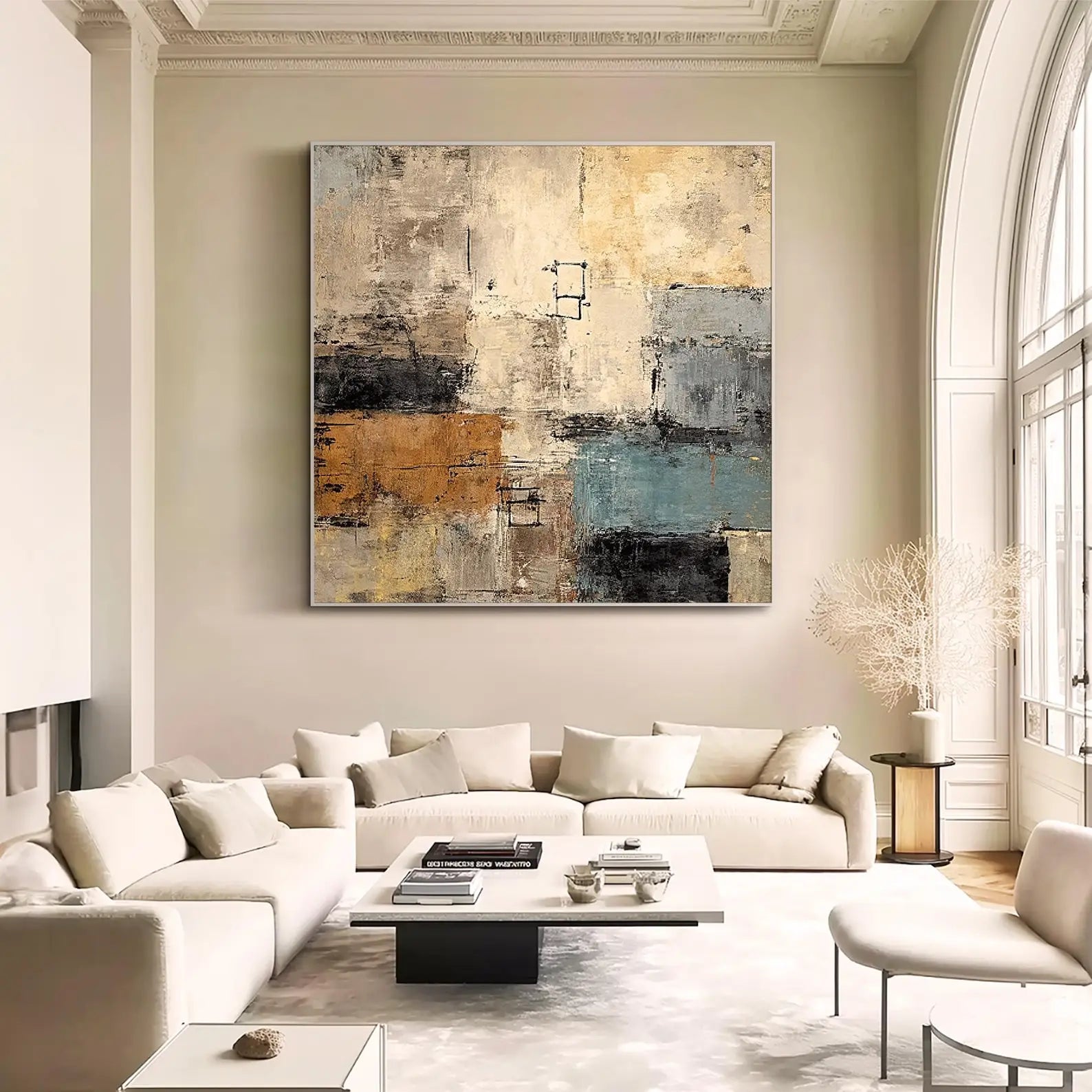 Pintura al Óleo Original Hecha a Mano Contemporánea de Mhemyo sobre Lienzo, Arte Abstracto Texturizado Boho Moderno para Decoración de Pared de Sala de Estar