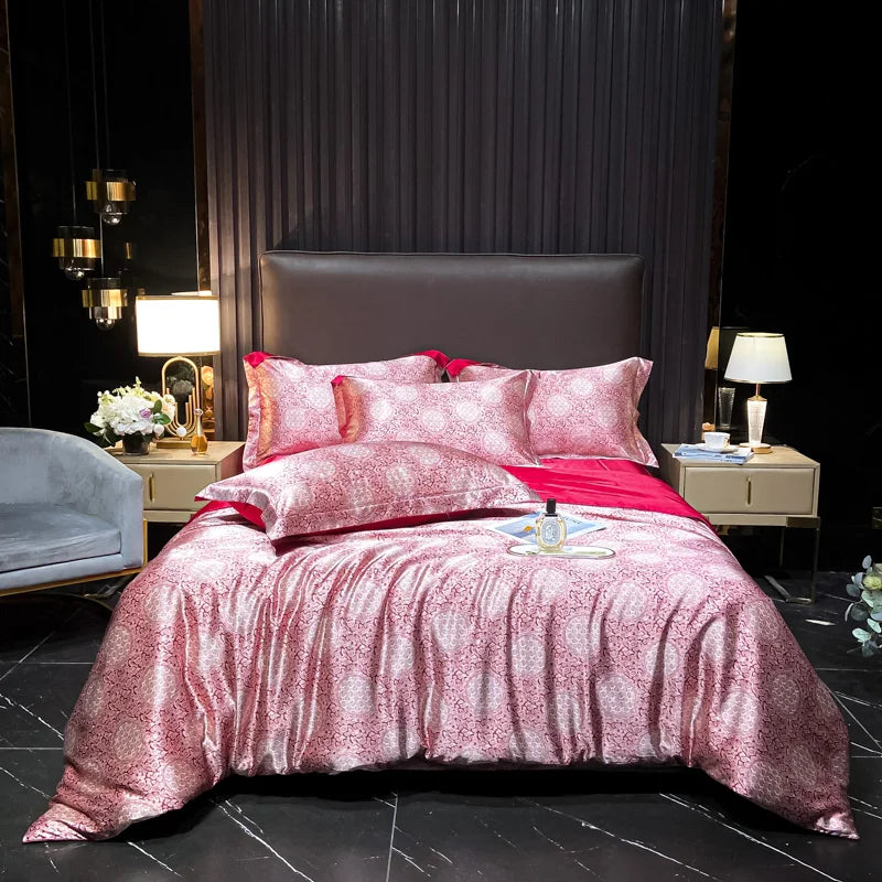 Juego de ropa de cama de seda Natural de alta gama, edredón suave y sedoso de lujo, funda de edredón con estampado individual, doble, tamaño King