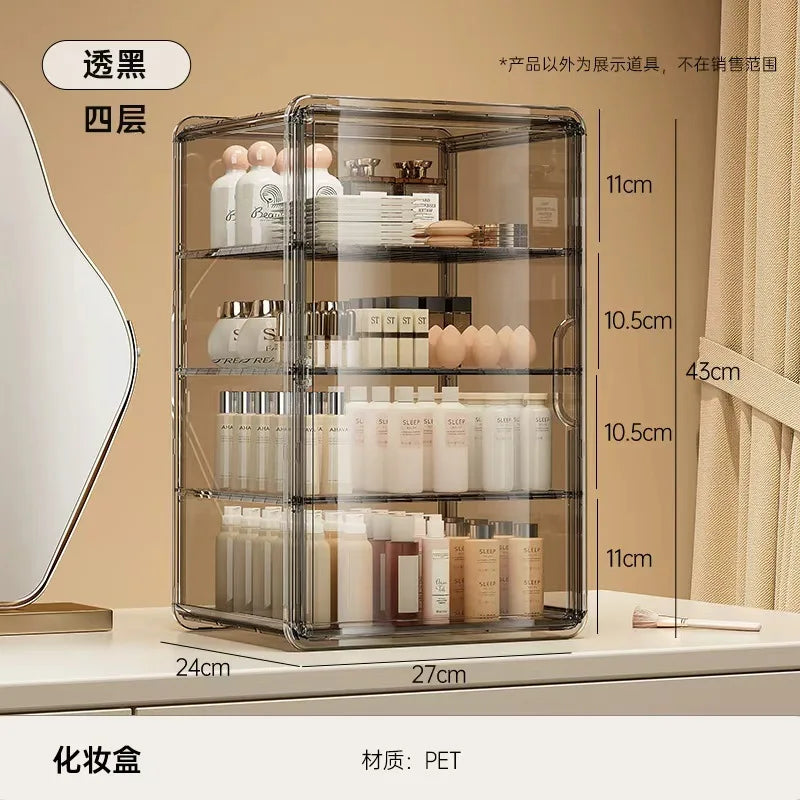 Organizador de Maquillaje de Acrílico Transparente, Estuche de Almacenamiento de Gran Capacidad a Prueba de Polvo, Estante de Escritorio para Cuidado de la Piel y Cosméticos