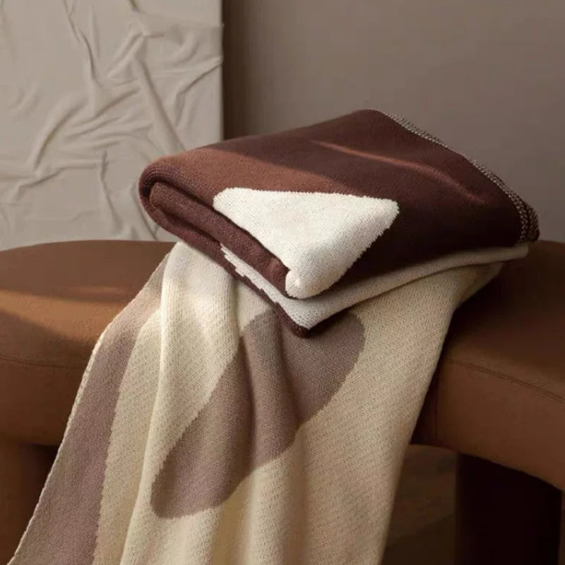 Manta tejida de Color Chocolate, manta tejida de color crema y marfil, manta geométrica, ropa de cama moderna para sofá, decoraciones para el hogar a la moda