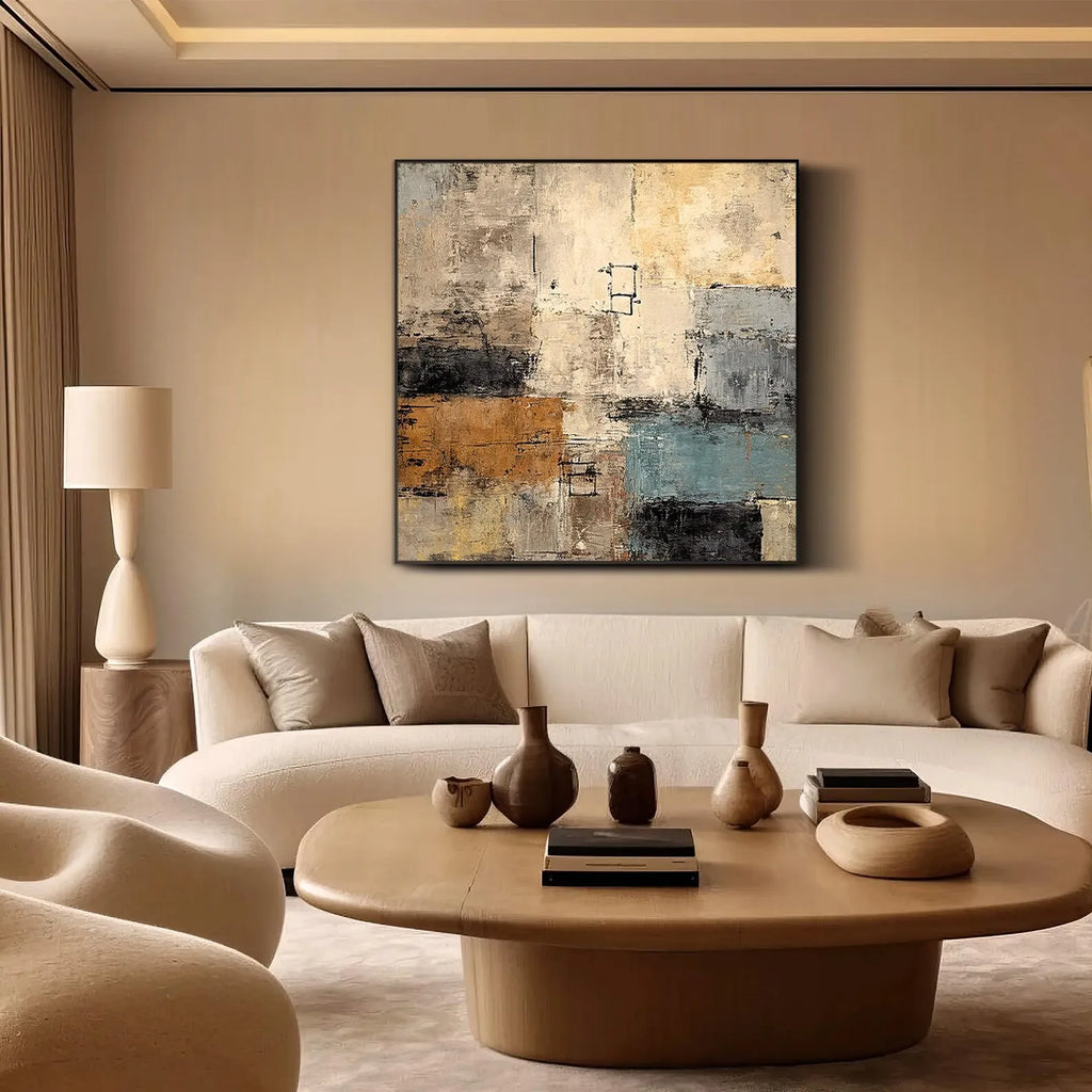 Pintura al Óleo Original Hecha a Mano Contemporánea de Mhemyo sobre Lienzo, Arte Abstracto Texturizado Boho Moderno para Decoración de Pared de Sala de Estar