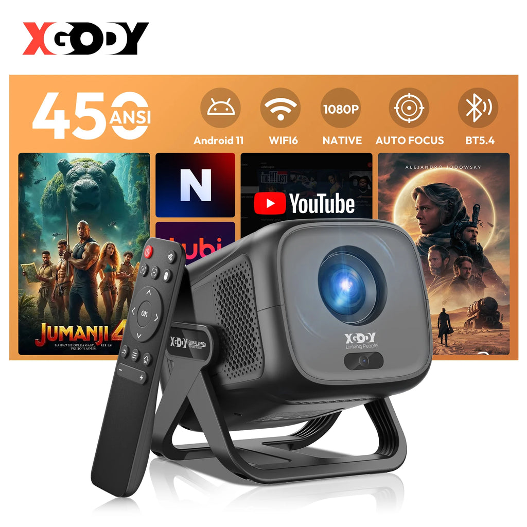 Proyector 4K 450ANSI de Tiro Corto, Proyector Android con Autoenfoque y Corrección Trapezoidal, 1080P Nativo, Wifi6, BT5.2, Cine en Casa Portátil