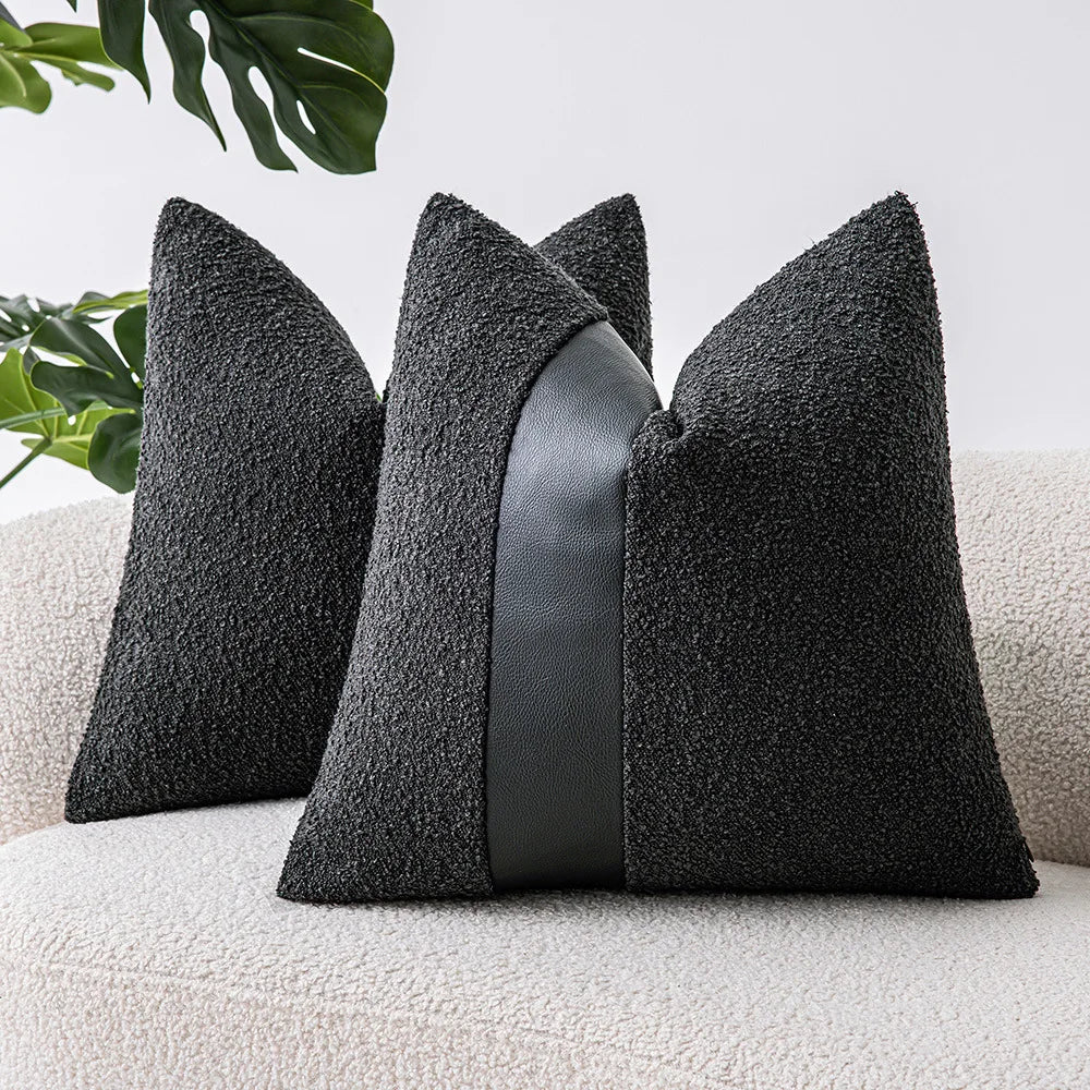 2 uds fundas de cojín de lujo de cuero Patchwork Tweed texturizado fundas de almohada decorativas decoración moderna para el hogar fundas de almohada para sofá