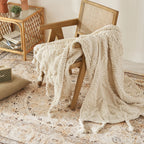 Manta de punto beige nórdica con borlas para sofá, manta decorativa suave y acogedora para sala de estar, regalo de decoración para el hogar