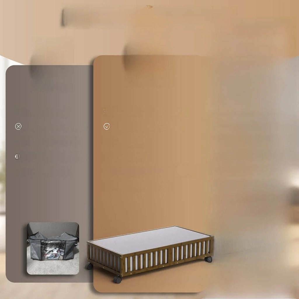 Caja de Almacenamiento de Bambú con Ruedas para Debajo de la Cama, para Sala de Estar y Dormitorio, Caja de Madera Simple par...