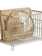 Soporte para Tabla de Cortar de Cocina de Acero Inoxidable, Escurridor de Platos Multifuncional para Encimera, Cesta de Almac...