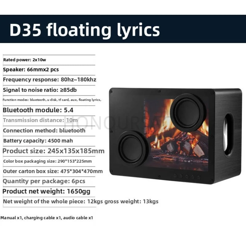 Altavoz Bluetooth con Diseño de Chimenea, Letras Flotantes, Doble Woofer, Altavoces Inalámbricos Portátiles de Alta Fidelidad con Visualización Dinámica de Llama