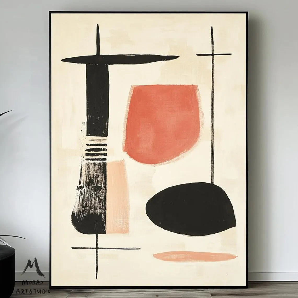 Pintura minimalista Beige hecha a mano, lienzo bohemio, arte de pared, pintura abstracta Beige, pintura de textura negra, decoración de pared de salón