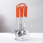 Juego de utensilios de cocina de acero inoxidable con mango de cerámica, 7 piezas, cucharón para sopa, freír, espátula, cuchara coladora, accesorios de cocina
