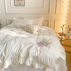 Juego de fundas de edredón con volantes para cama individual, juego de ropa de cama con sábana y fundas de almohada, color blanco, 3/4 piezas, color verde, rosa y gris