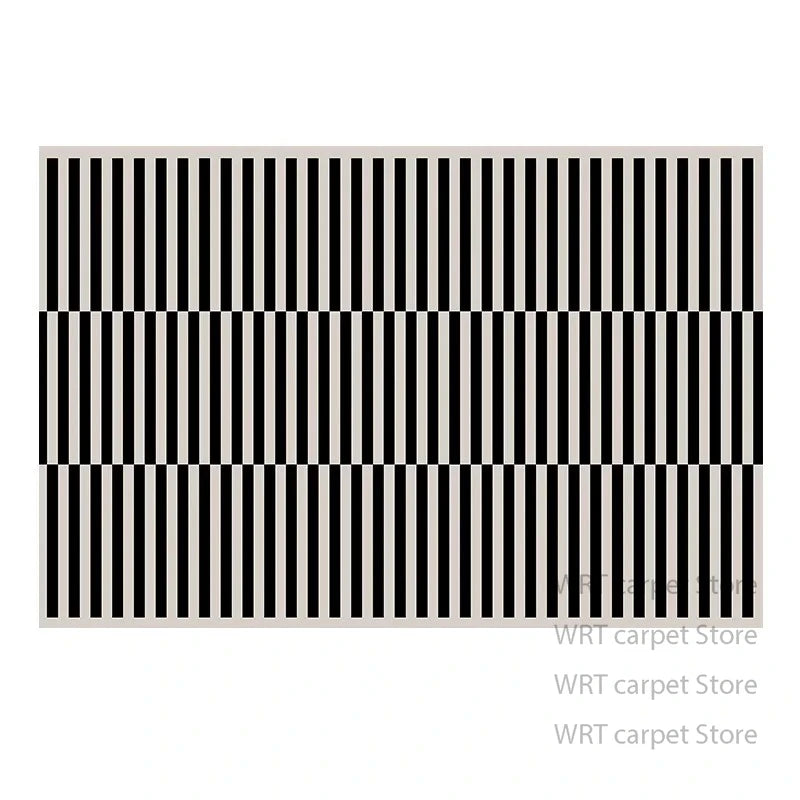 Alfombra moderna a rayas blancas y negras, decoración minimalista para dormitorio, mesita de noche, alfombra corta de terciopelo, alfombras antideslizantes para salón y guardarropa